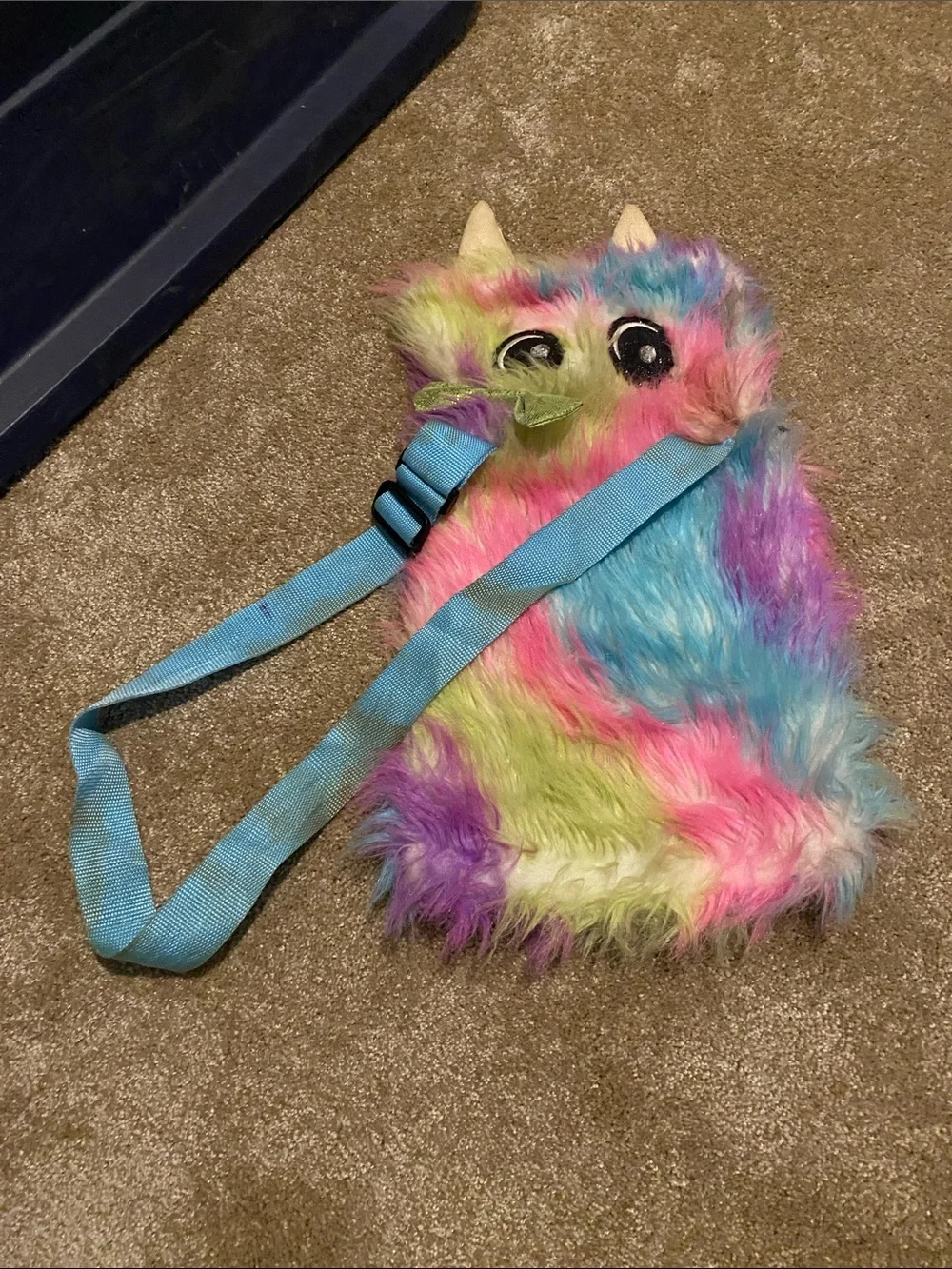 Justice Multicolor Fuzzy Monster Crossbody Bag
